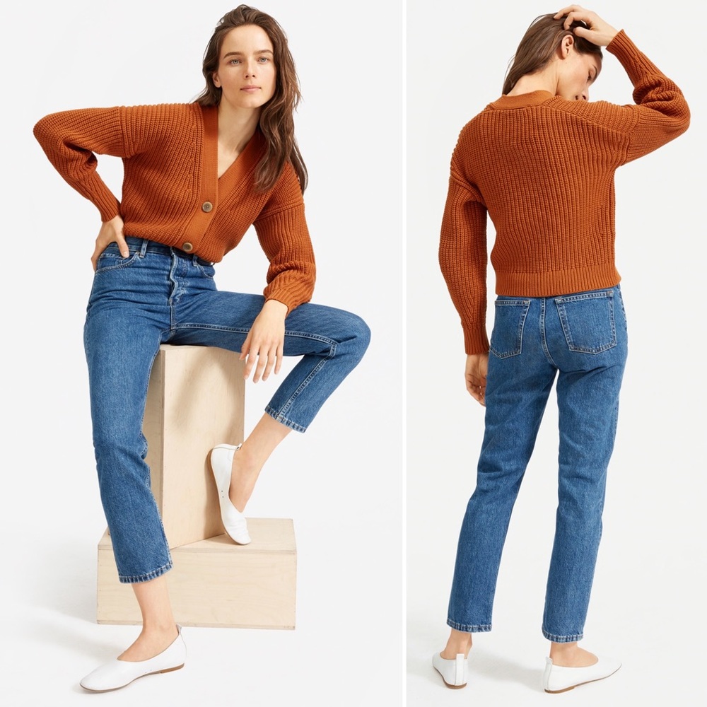 Everlane The Texture Cotton Crop Cardigan in Cider Pumpkin Orange Medium